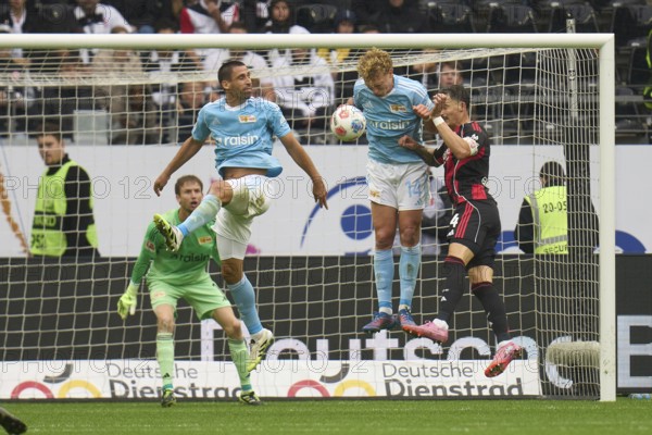 Football Bundeliga Eintracht Frankfurt-Union Berlin.l-r Goalkeeper Frederik Rönnow (1. FC Union Berlin), Rani Khedira (1. FC Union Berlin), Leopold Querfeld (1. FC Union Berlin), Robin Koch (Eintracht Frankfurt)
