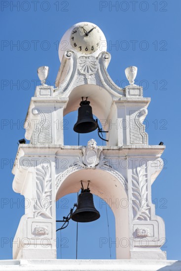 Bells and clock, Basilica de Nuestra Senora Del Pilar, Recoleta, Buenos Aires, capital of Argentina