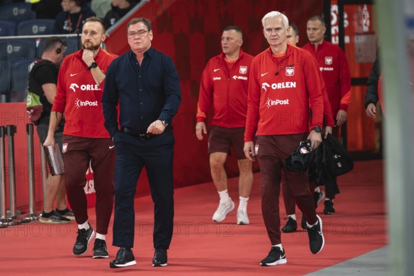 CHORZOW, POLAND - SEPTEMBER 7, 2025: Qualifications for FIFA 2026. Football match Poland vs Finland. Head coach of Poland Jan Urban (M) and assistant Jacek Magiera (R)