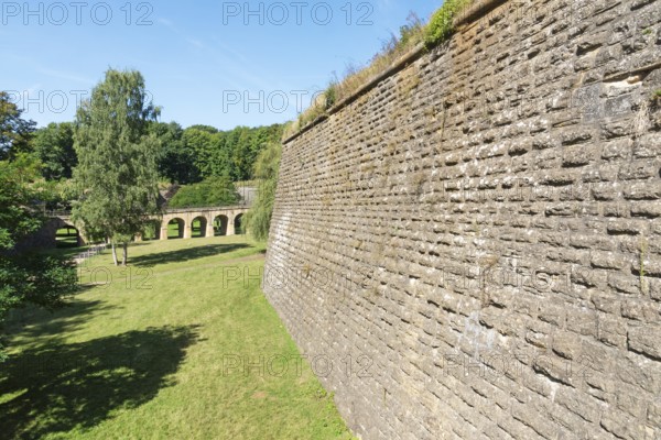 Fortress wall, fortress moat, citadel, Vauban fortress, UNESCO World Heritage Site, Longwy, Département Meurthe-et-Moselle, Grand Est, France