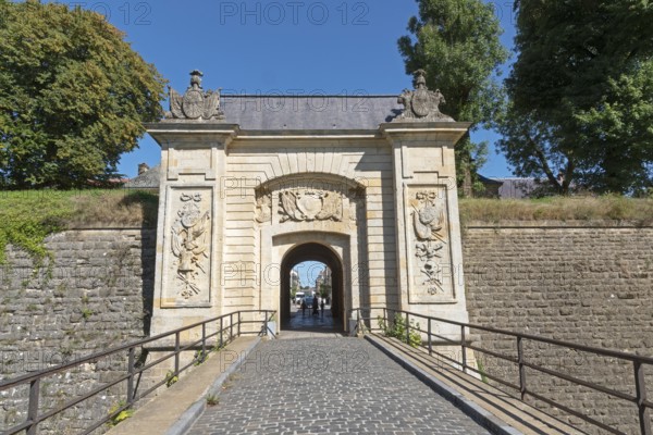 Porte de France, fortress gate, bridge, citadel, Vauban fortifications, UNESCO World Heritage Site, Longwy, Département Meurthe-et-Moselle, Grand Est, France