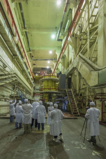 People in protective clothing visit the Chernobyl nuclear power plant, Chernobyl nuclear power plant, Chernobyl exclusion zone, Kyiv oblast, Ukraine