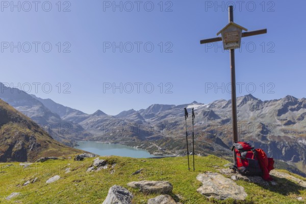 Landscape panorama, summit cross, hiking area, Uttendorf Pinzgau, Tauernmoossee lake