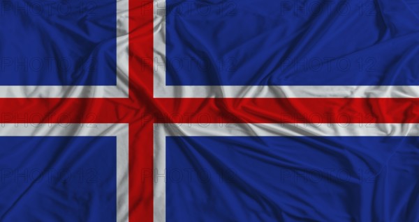 Icelandic flag with fabric texture background. National flag of Iceland