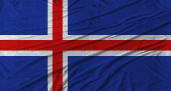 Icelandic flag waving. Flag of Iceland with cloth texture