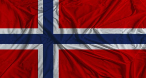 Norwegian flag with fabric texture background. National flag of Norway