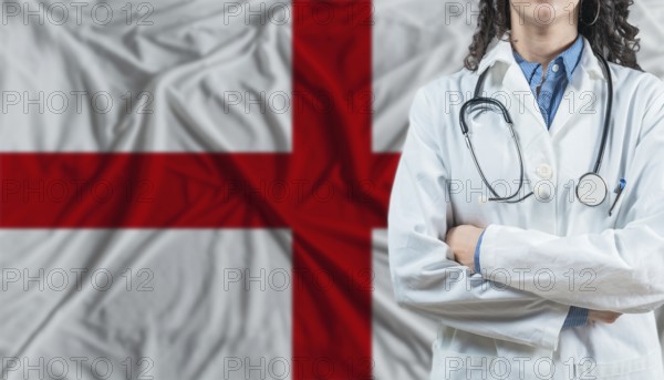 Medical professional on England flag. Healthcare and wellness in England, Concept