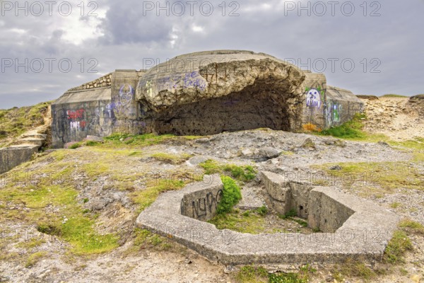 Old bunker from world war II which was part of the German Atlantic Wall on the french coast, Crozon peninsula, Bretagne, France