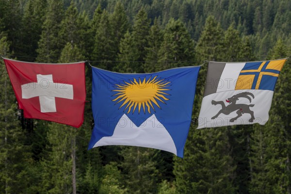 Flags Switzerland, Arosa, Graubünden, Arosa, Graubünden, Switzerland