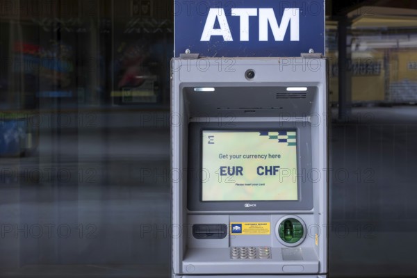 ATM machine euro against Swiss francs, Arosa, Graubünden, Switzerland