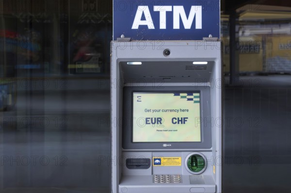 ATM machine euro against Swiss francs, Arosa, Graubünden, Switzerland