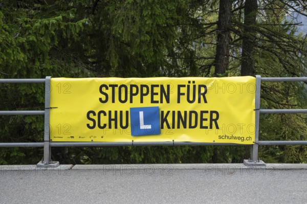 Stop advertising tarpaulin for schoolchildren, Arosa, Graubünden, Switzerland