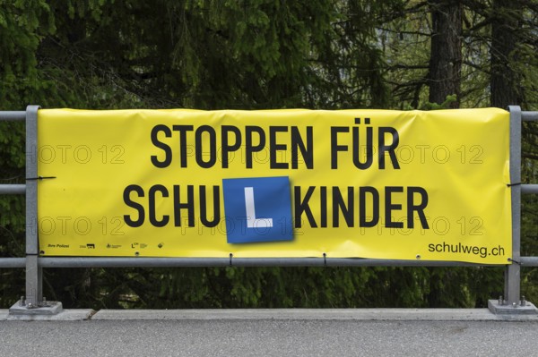 Stop advertising tarpaulin for schoolchildren, Arosa, Graubünden, Switzerland