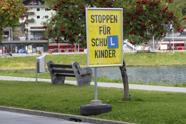 Advertising poster Stop for schoolchildren, Arosa, Graubünden, Switzerland