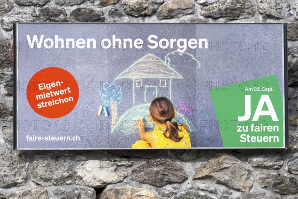 Advertising poster Living without worries, cancellation of own rental value, Arosa, Graubünden, Switzerland
