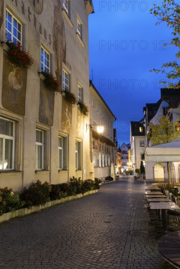 Historic houses, Häusergasse, town hall, Blue Hour, Schmiedgasse, Feldkirch, Vorarlberg, Austria