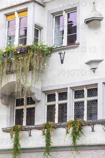 Façade, floral decoration, historic building, market square, Feldkirch, Vorarlberg, Austria