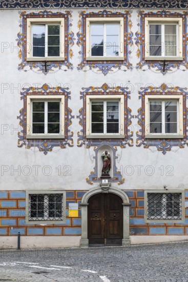 Historic building, façade with painting, St Nicholas Cathedral Parish, Feldkirch, Vorarlberg, Austria