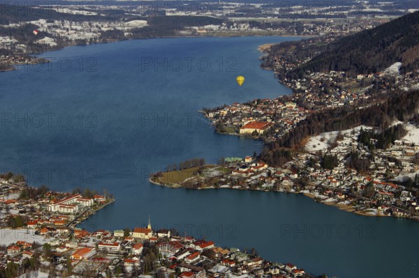 Partial view of Tegernsee with Rottach-Egern, Upper Bavaria, Germany