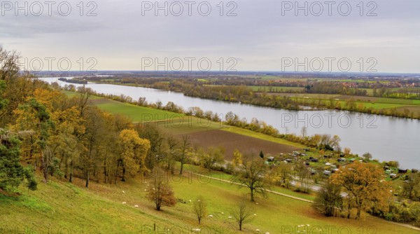 High angle scenery around Danube river near Regensburg in Bavaria in Germany at autumn time