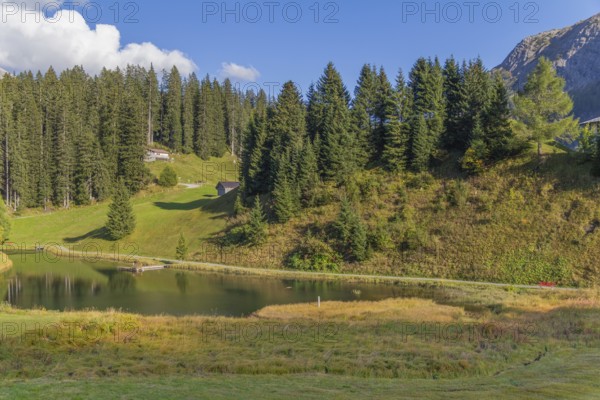 Idyllic scenery around Warth, a municipality in the district of Bregenz in the Austrian state of Vorarlberg