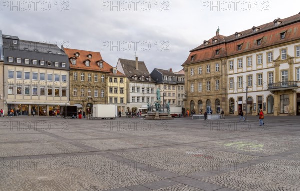 Idyllic old town scenery around the town square in Bamberg, a town in Bavaria