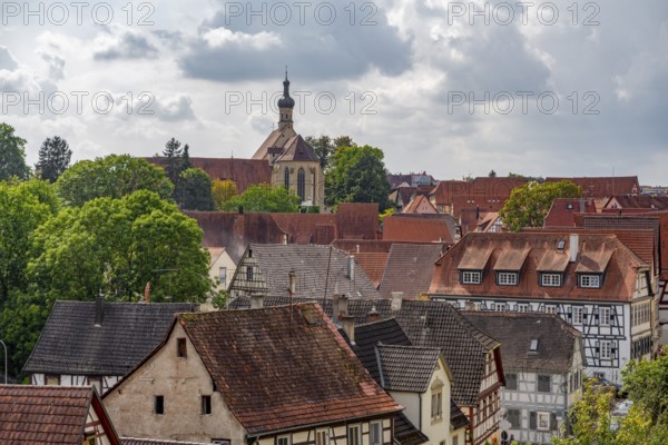 High angle scenery in Bad Wimpfen, a historic spa town in the district of Heilbronn in the Baden-Wuerttemberg region of southern Germany