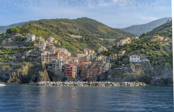 Scenery around Riomaggiore, a village at a coastal area named Cinque Terre in Liguria, located in the northwest of Italy