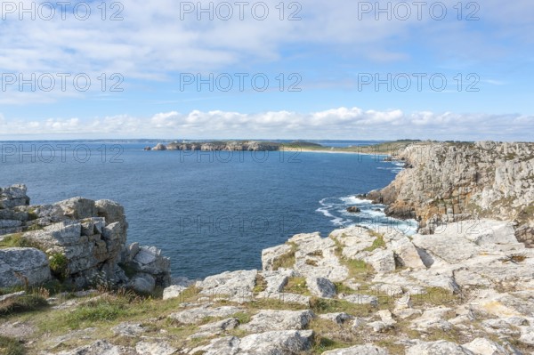 Rocky coastal scenery around Pointe de Pen-Hir in Brittany, France
