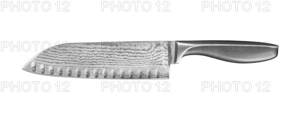 Pattern-welded kitchen knife isolated in white back