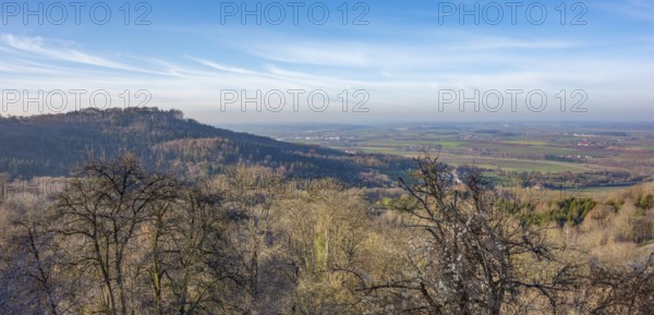 The Hohenloher Ebene seen from Waldenburg, a hilltop town in Southern Germany at evening time