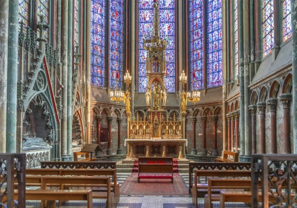 Scenery inside the Amiens Cathedral in Amiens, a city and commune in northern France. It is the capital of the Somme department in the region of Hauts-de-France