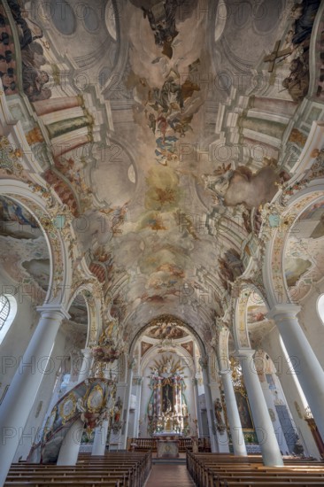 Church of St Gallus and Ulrich, nave, Kisslegg, Allgäu, Baden-Württemberg, Germany