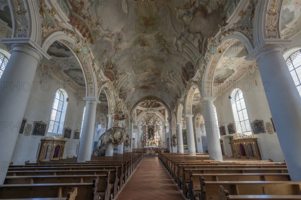 Church of St Gallus and Ulrich, nave, Kisslegg, Allgäu, Baden-Württemberg, Germany