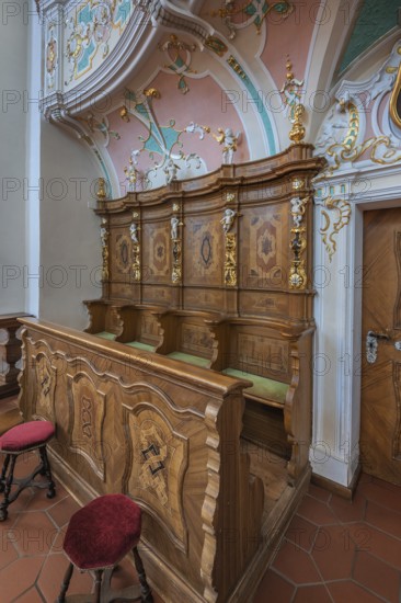 Church of St Gallus and Ulrich, choir stalls, Kisslegg, Allgäu, Baden-Württemberg, Germany