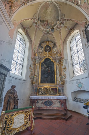 Church of St Gallus and Ulrich, side altar with the relic of St Clement, Kisslegg, Allgäu, Baden-Württemberg, Germany