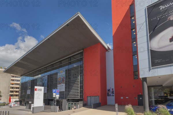 Blue sky. white clouds over the big-BOX event hall, Kempten, Allgäu, Swabia, Germany