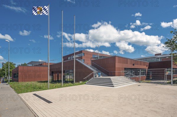 Blue sky. white clouds, State Vocational School, Kempten, Allgäu, Swabia, Germany