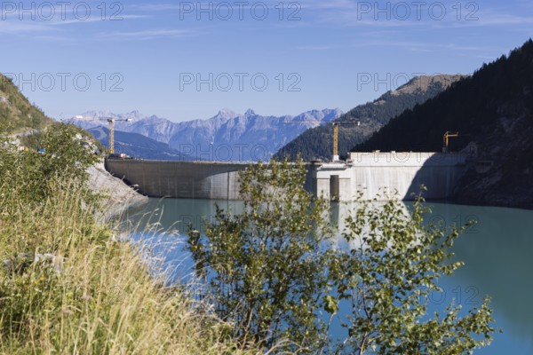 Waterfall bottom reservoir, dam wall, construction site, mountain panorama, energy industry, hiking area, Pinzgau