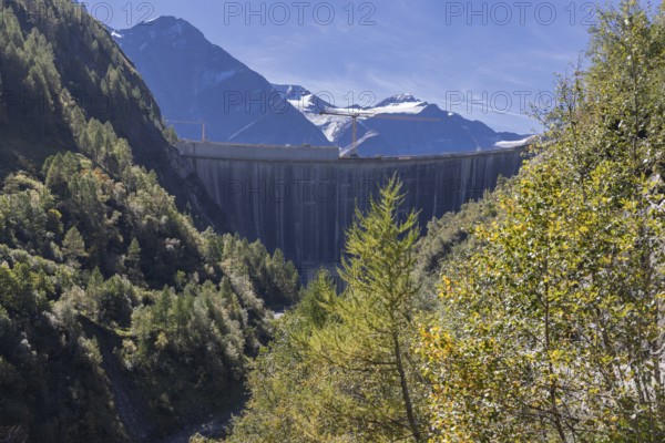 Waterfall bottom reservoir, dam wall, construction site, mountain panorama, energy industry, hiking area, Pinzgau