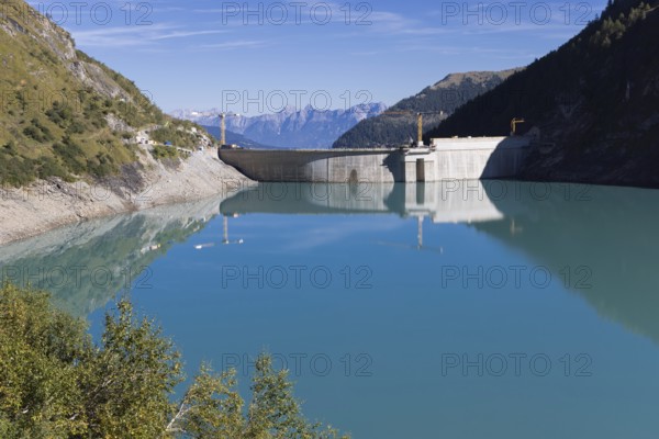 Waterfall bottom reservoir, dam wall, construction site, mountain panorama, energy industry, hiking area, Pinzgau
