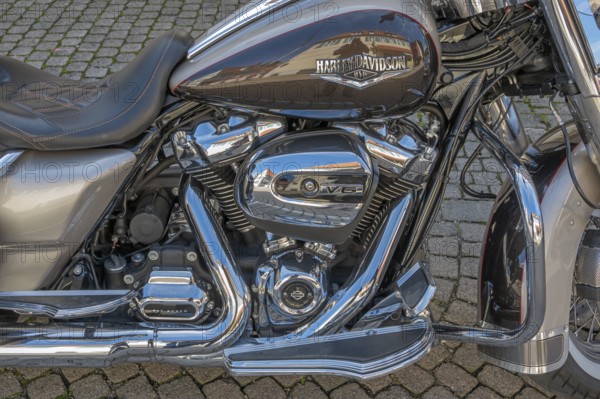 Dtail with chrome lustre, Harley-Davidson V 6 speed motorbike, Allgäu, Baden-Württemberg, Germany