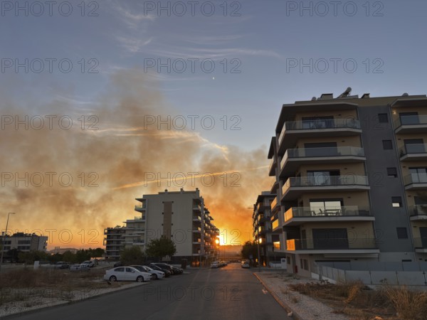 Faro, Algarve - September 21, 2025: Big fire in the suburbs of Faro, capital city of Algarve, south of Portugal