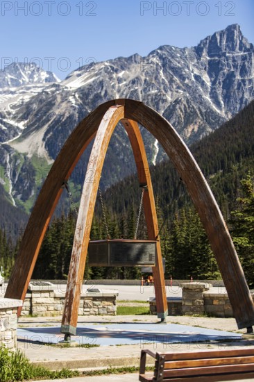 The Rogers Pass with the commemorative arch marking the location where the Trans Canada Highway was competed in 1962, a National Historic Site it is located inside Glacier National Park, near Selkirk, British Columbia, Canada, North America