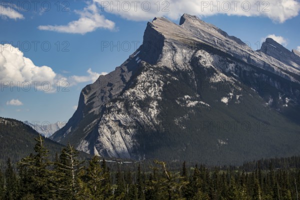 The distinctive shape of Mount Rundle found inside Banff National Park in Alberta, Canada, North America