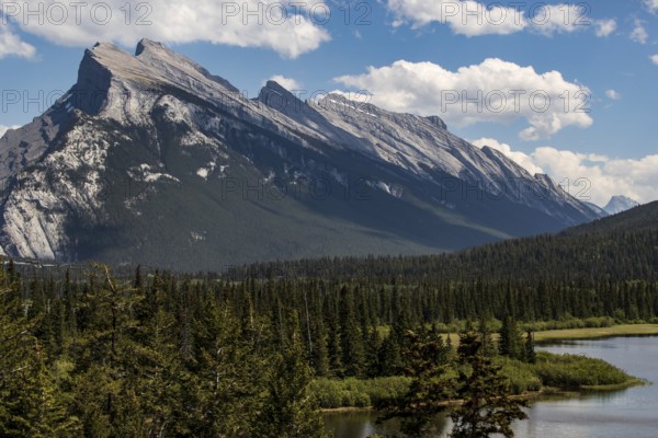 The distinctive shape of Mount Rundle found inside Banff National Park in Alberta, Canada, North America