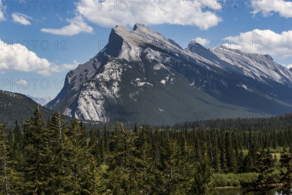 The distinctive shape of Mount Rundle found inside Banff National Park in Alberta, Canada, North America