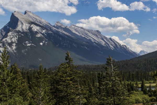 The distinctive shape of Mount Rundle found inside Banff National Park in Alberta, Canada, North America