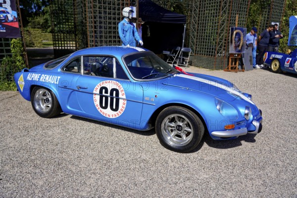 ALPINE, year of construction 1969, Oldtimer Classic, Gala International Concours d'Elegance Schwetzingen 2025, Germany, Europe, Blue vintage racing car with striking bodywork in a sporty pose