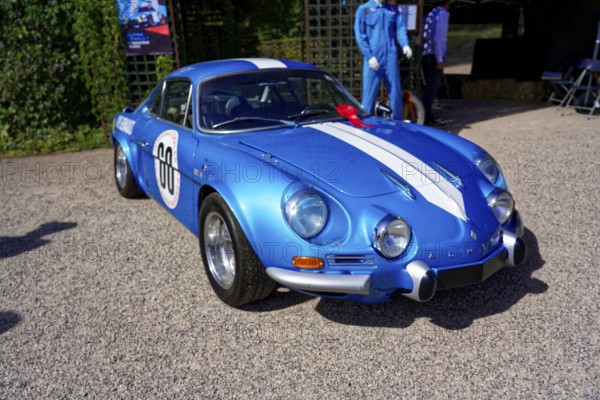 ALPINE, year of construction 1969, Oldtimer Classic, Gala International Concours d'Elegance Schwetzingen 2025, Germany, Europe, Blue classic racing car with sporty design and starting number on display